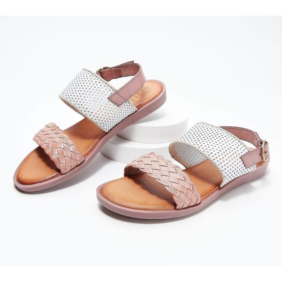 New Hee Womens Leather Adjustable Strap Sandals Hielo/White Size EU 37 US 6-6.5